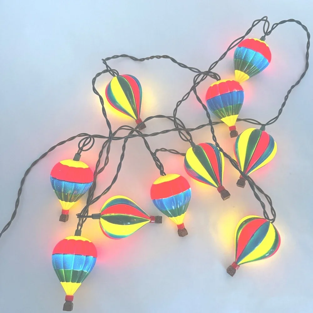 Hot Air Balloon String Lights Plastic Multi-Color Novelty Decor Inside Or Out